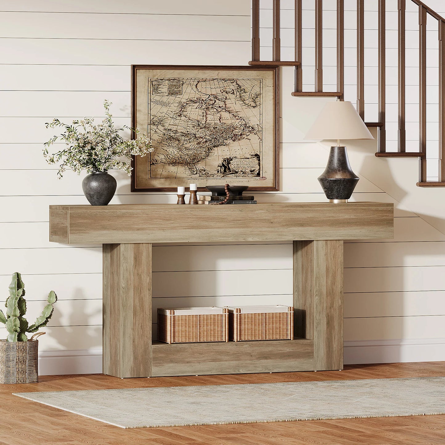 Tribesigns Farmhouse Console Table Two-Tier Entryway Table With U-Shaped Base