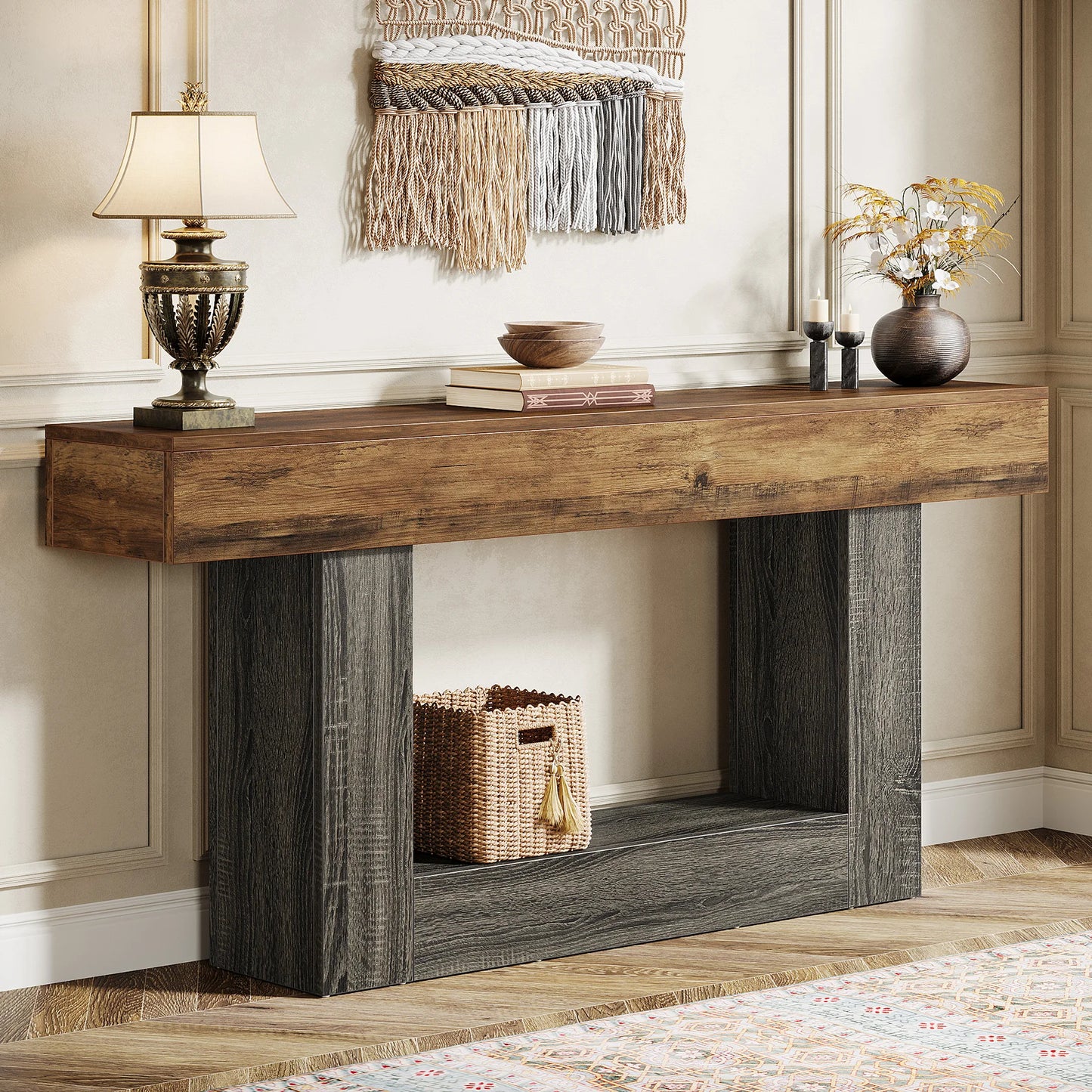 Tribesigns Farmhouse Console Table Two-Tier Entryway Table With U-Shaped Base
