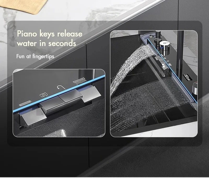 Stainless Steel Waterfall Kitchen Faucet Set With Digital Display