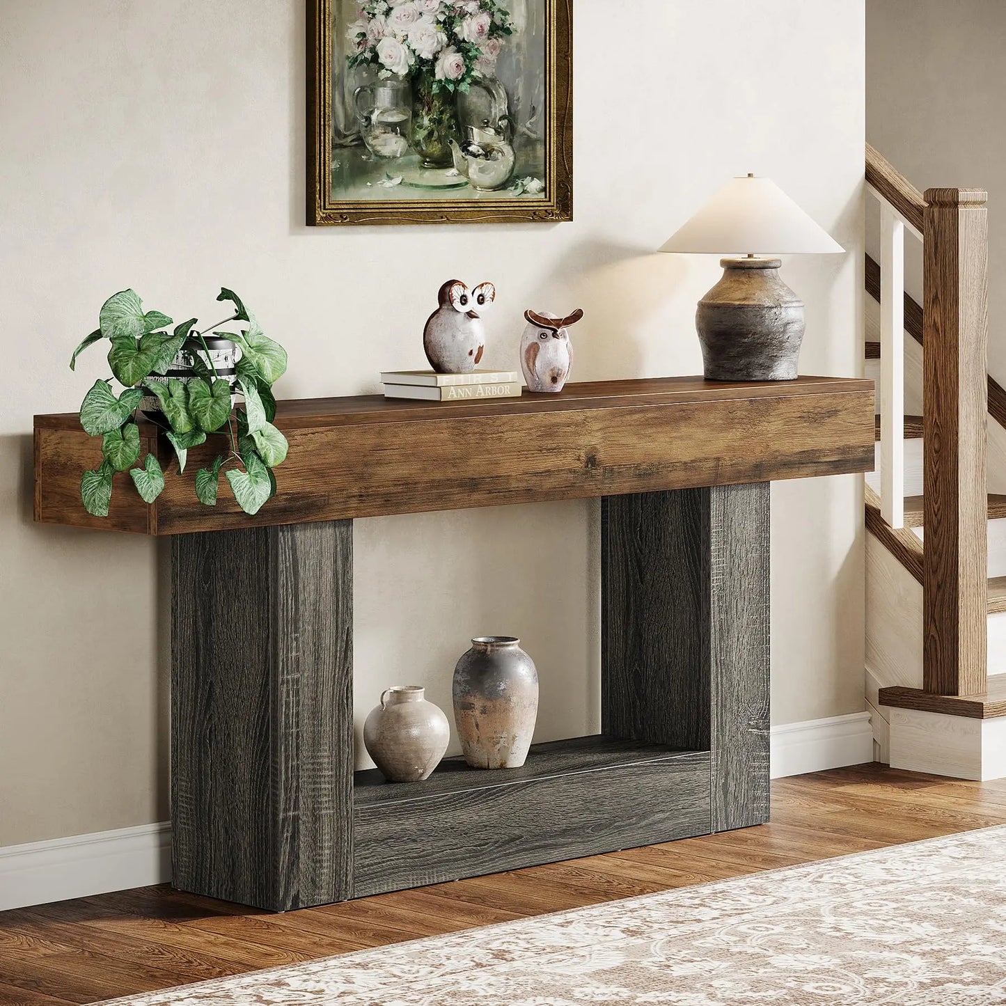Tribesigns Farmhouse Console Table Two-Tier Entryway Table With U-Shaped Base