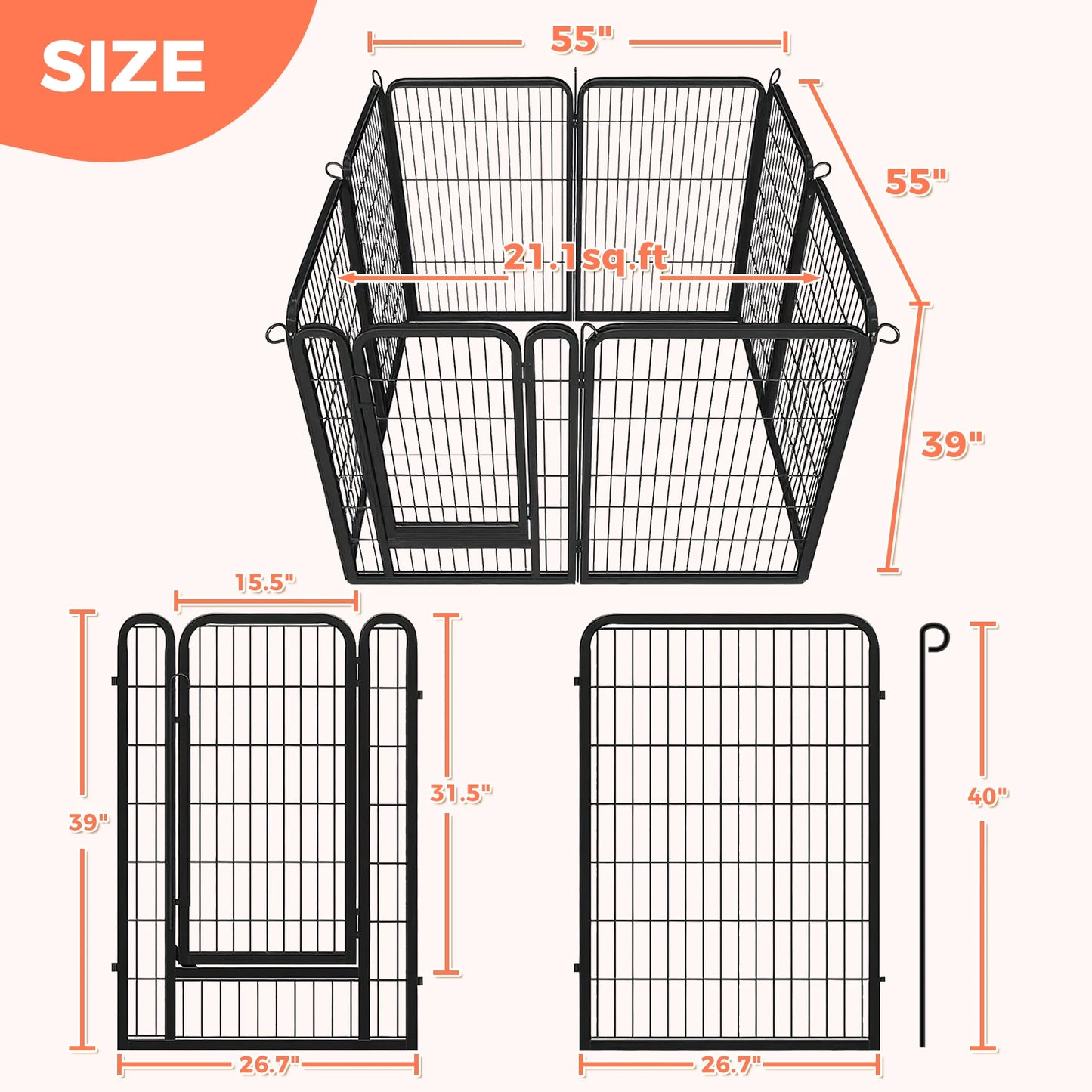 PEQULTI Heavy Duty Metal Puppy Playpen for Indoor Outdoor Use