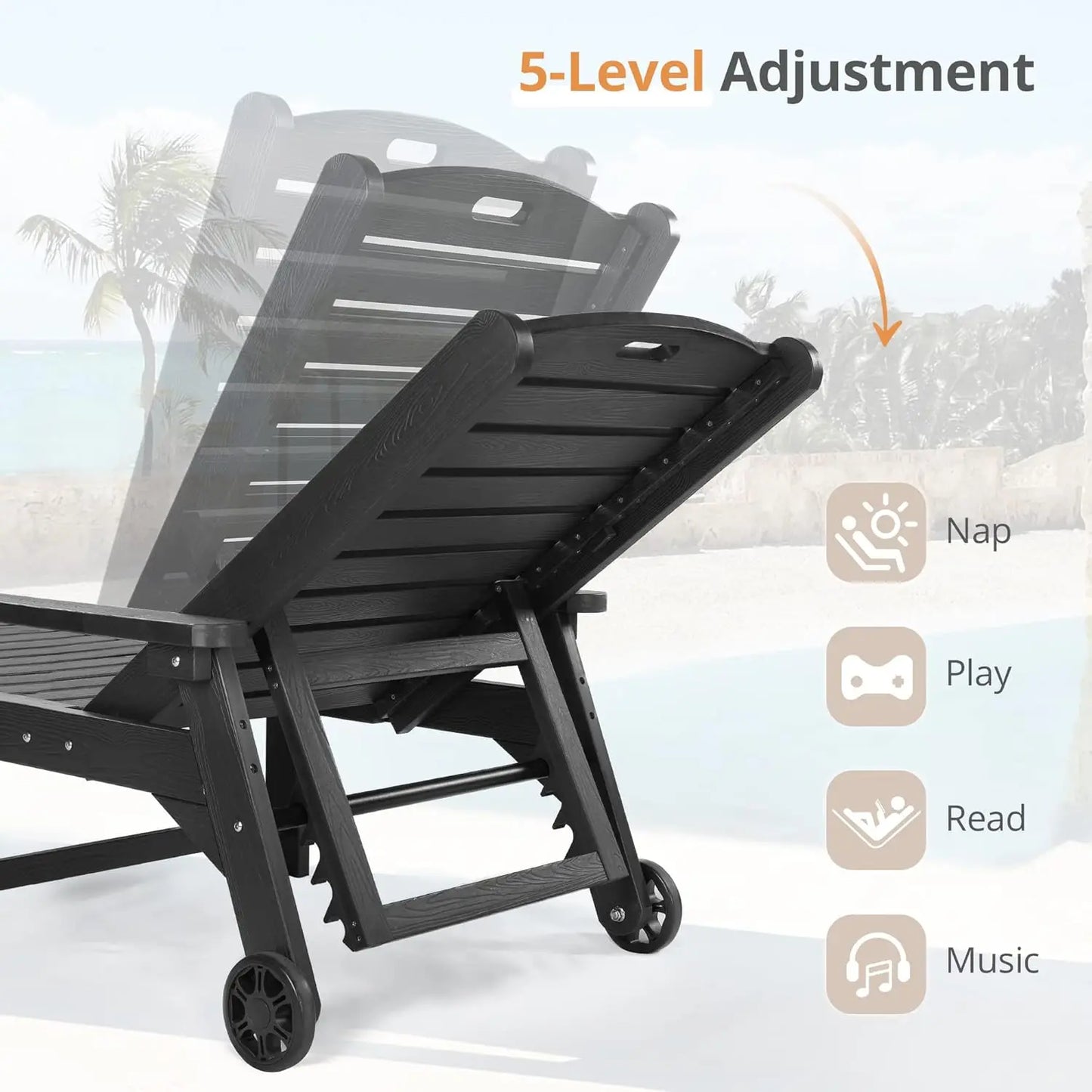 HUANZHUANG Outdoor Chaise Lounge Set of 2 Adjustable Lounges