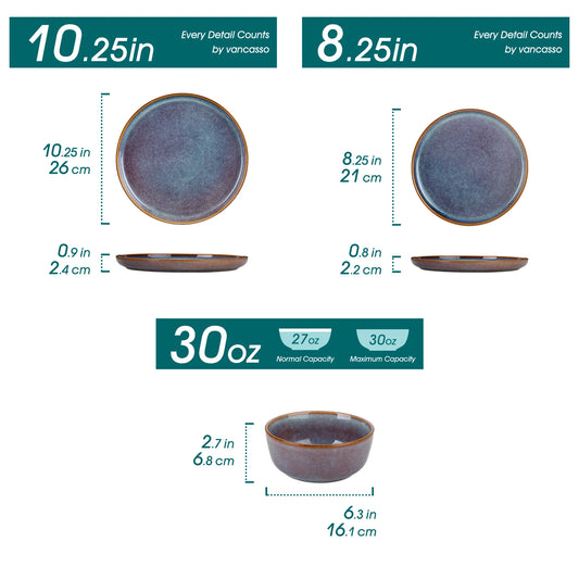 Malacasa Reactive Glaze Stoneware Dinnerware Set Plates Bowls
