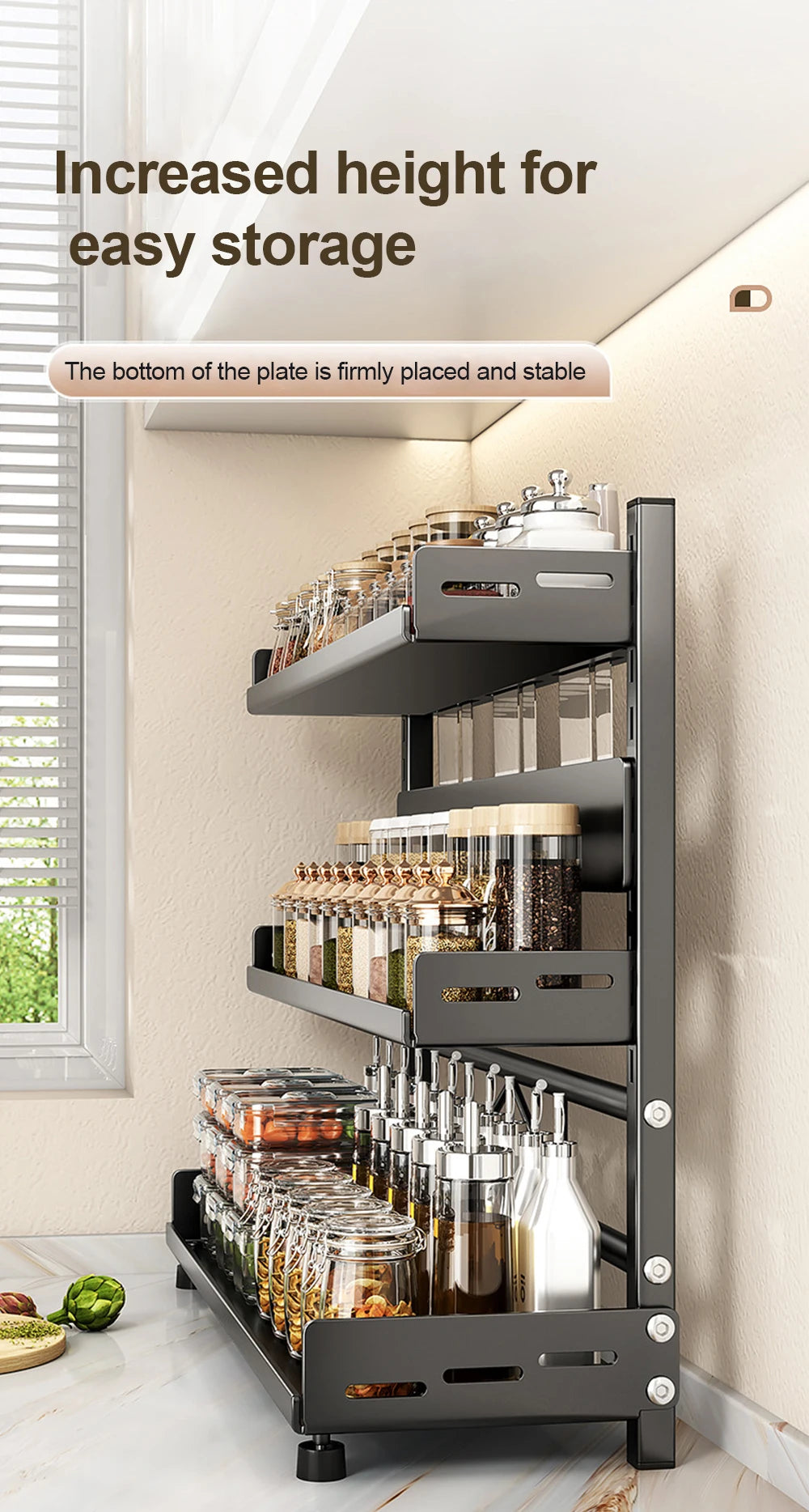 3 Tier Spice Storage Rack Adjustable Countertop Organizer