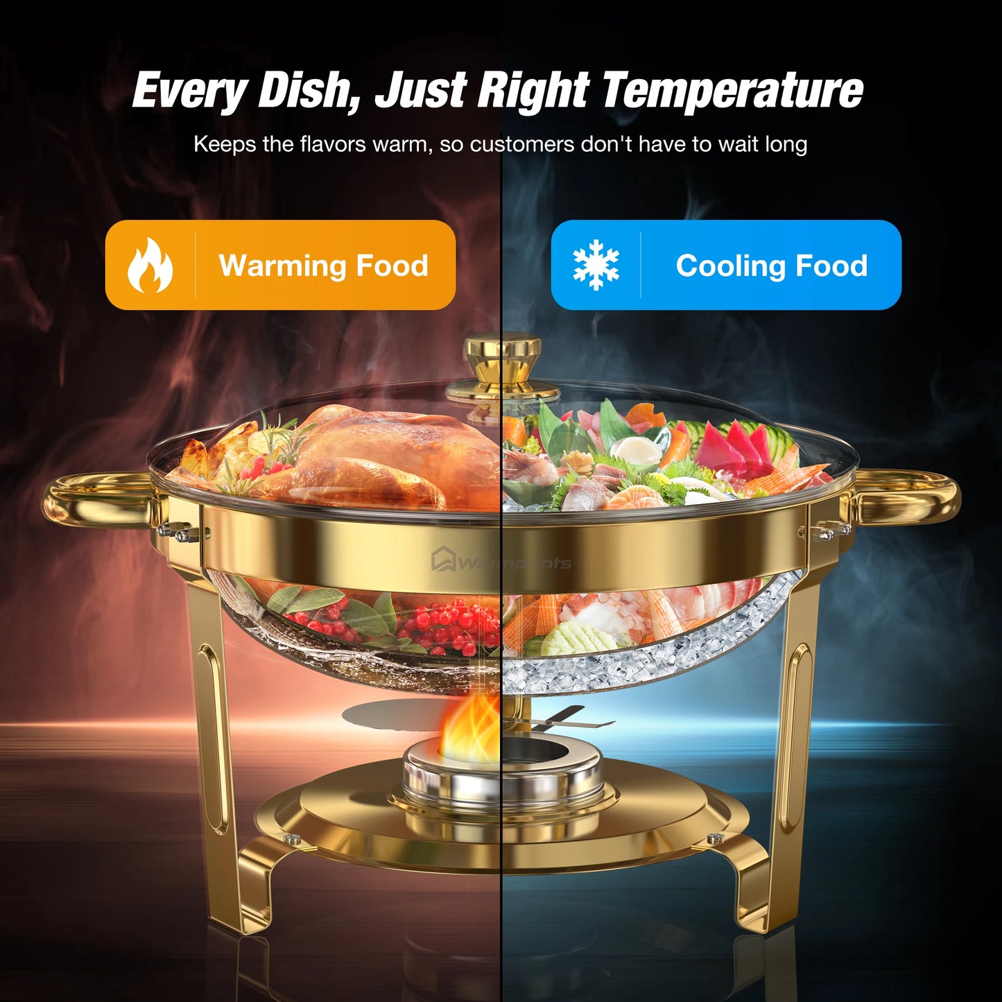 Stainless Steel Round Chafing Dishes Buffet Set Food Warmers For Parties