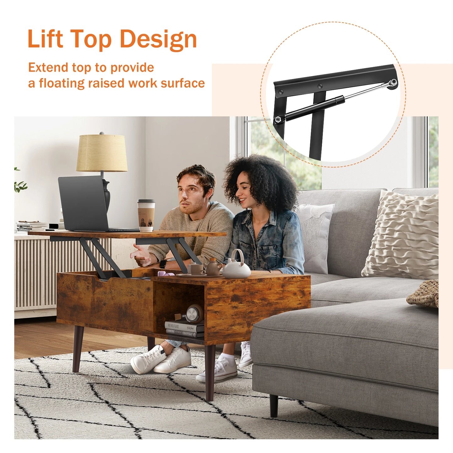 JHK Lift Top Coffee Table With Adjustable Storage Living Room