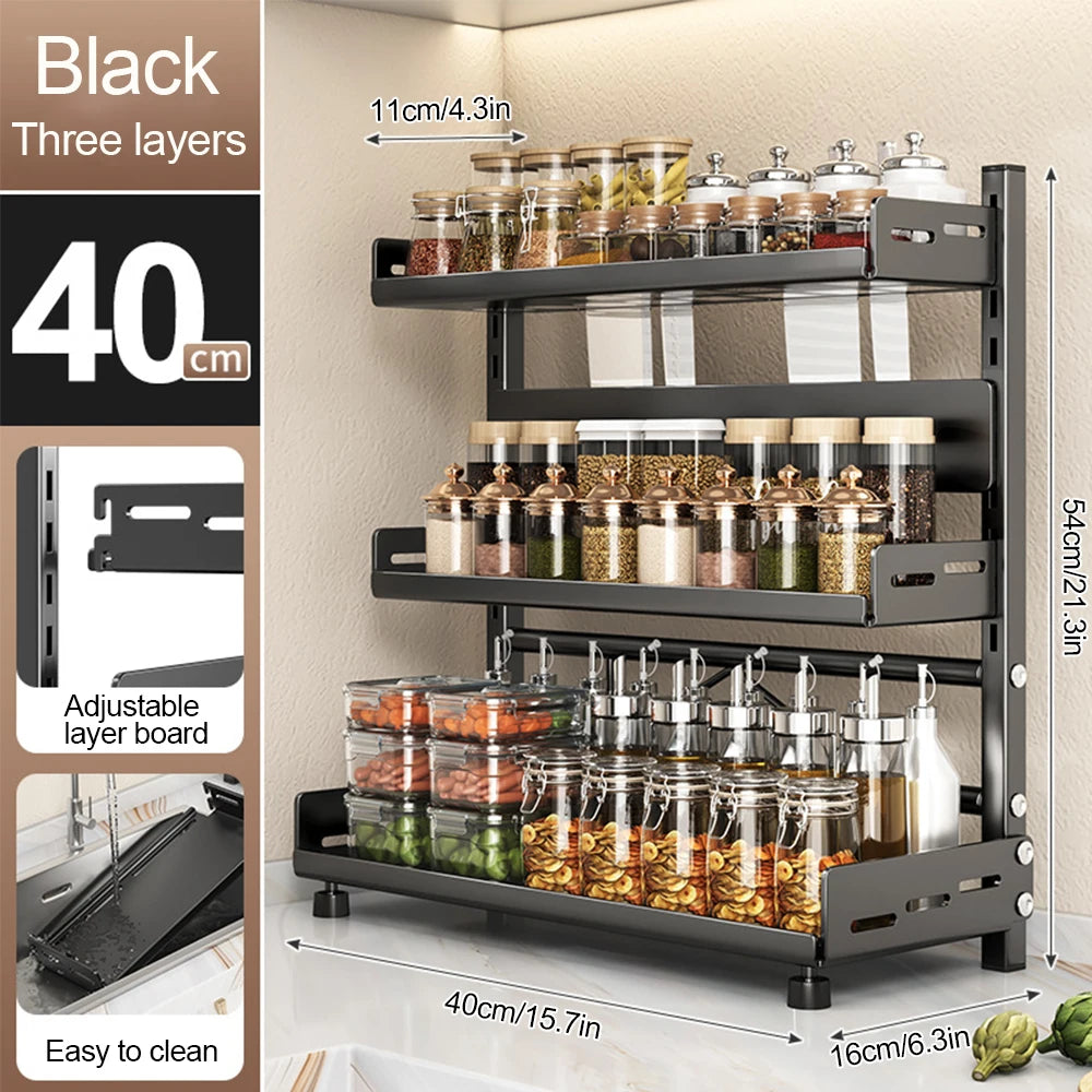 3 Tier Spice Storage Rack Adjustable Countertop Organizer