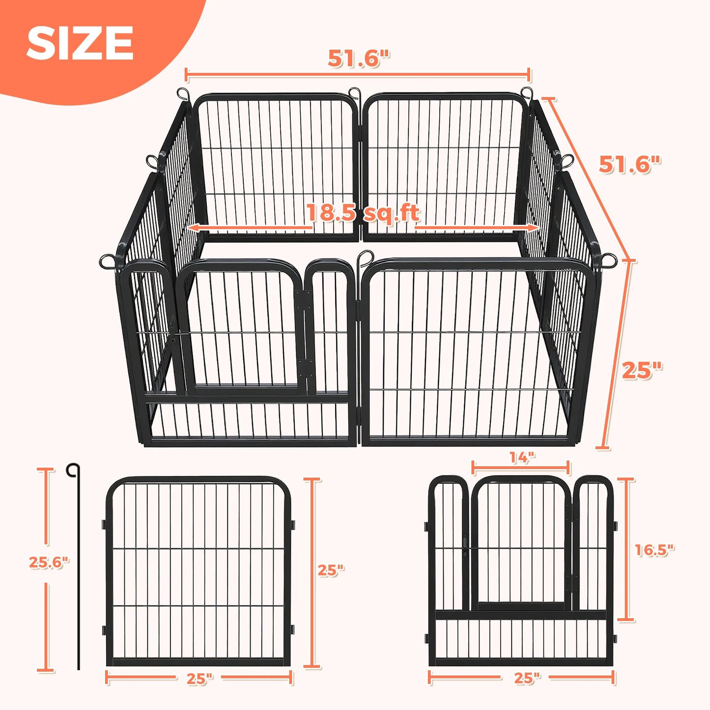 PEQULTI Heavy Duty Metal Puppy Playpen for Indoor Outdoor Use