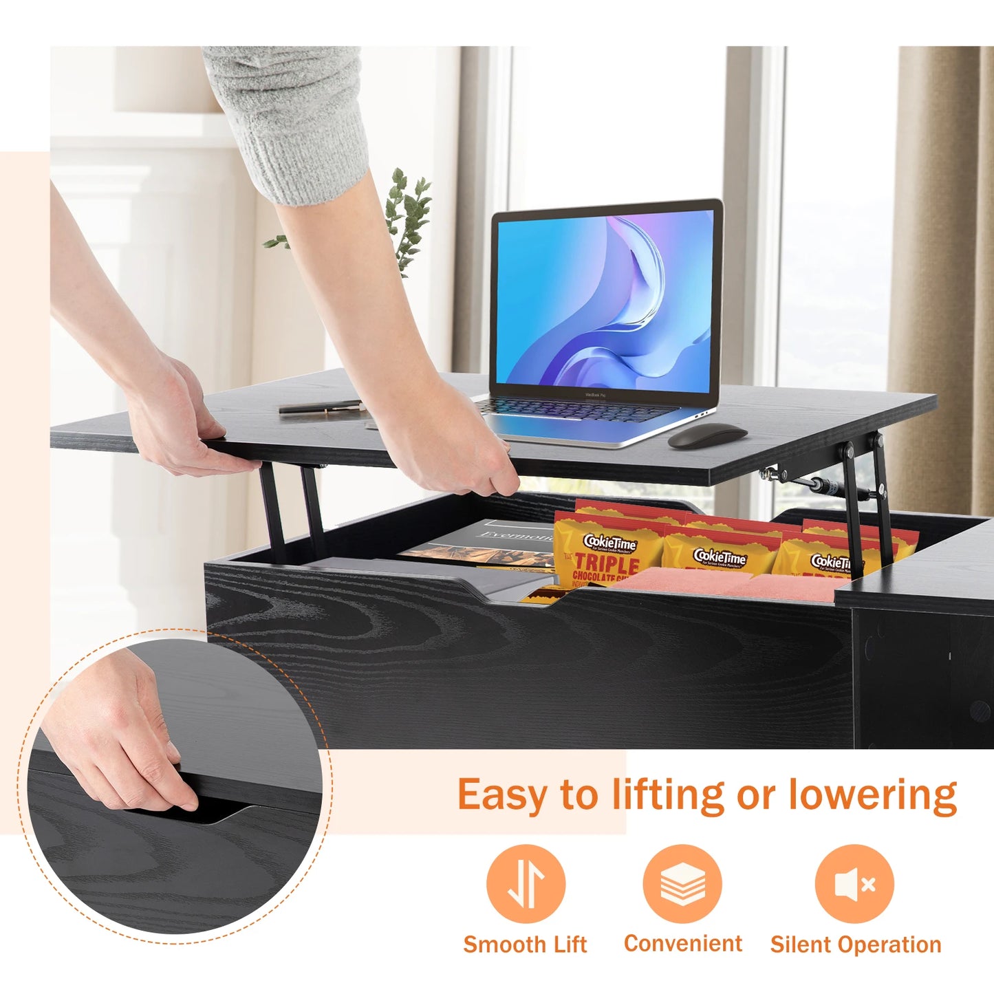 JHK Lift Top Coffee Table With Adjustable Storage Living Room