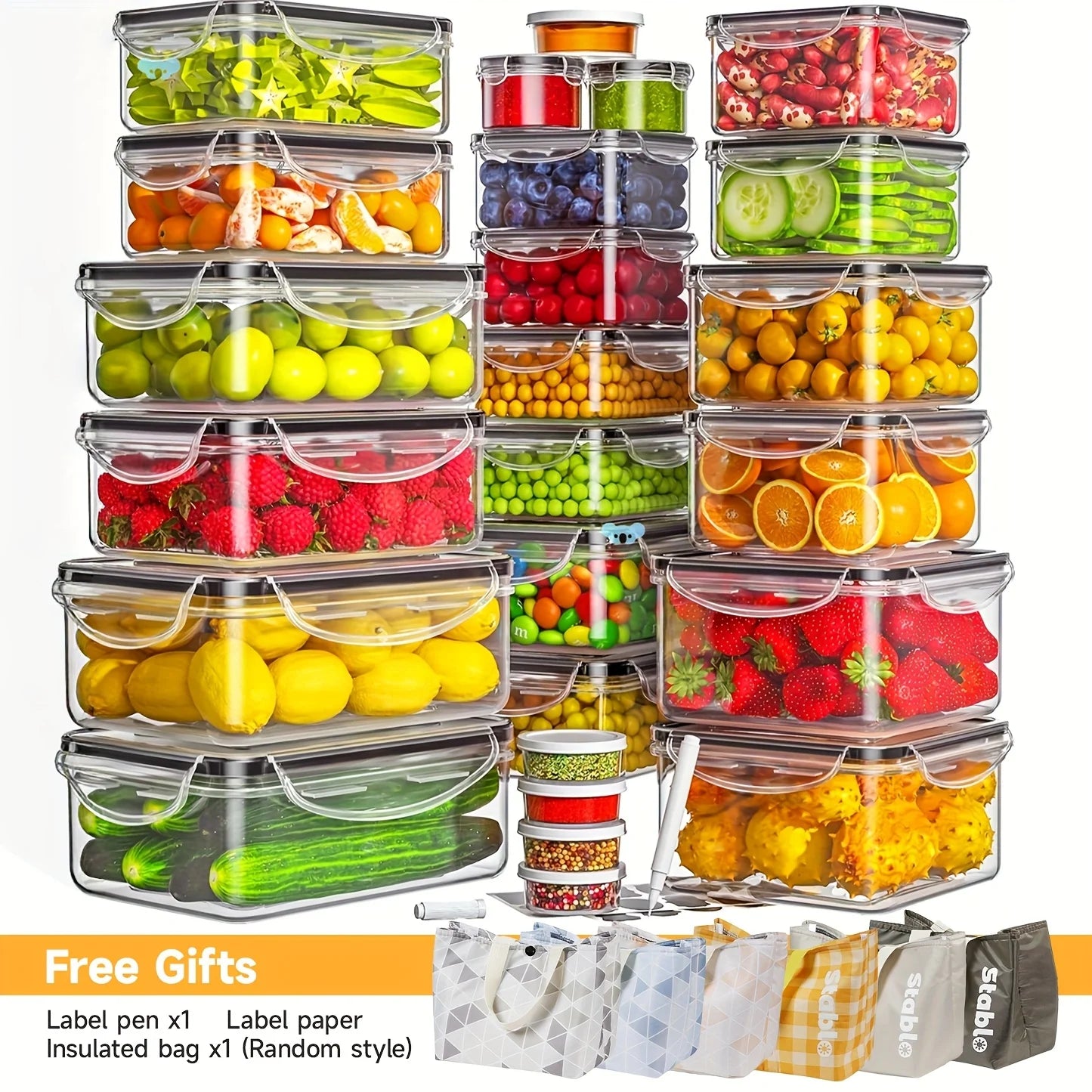 BPA Free Food Storage Containers Set With Lids And Labels