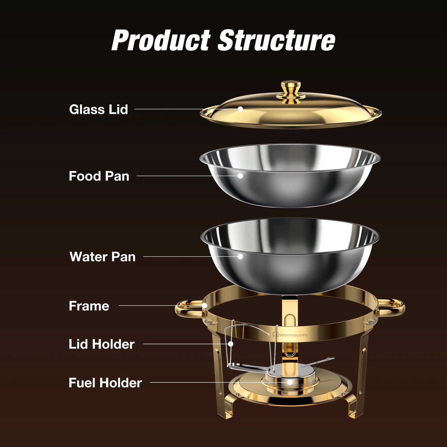 Stainless Steel Round Chafing Dishes Buffet Set Food Warmers For Parties