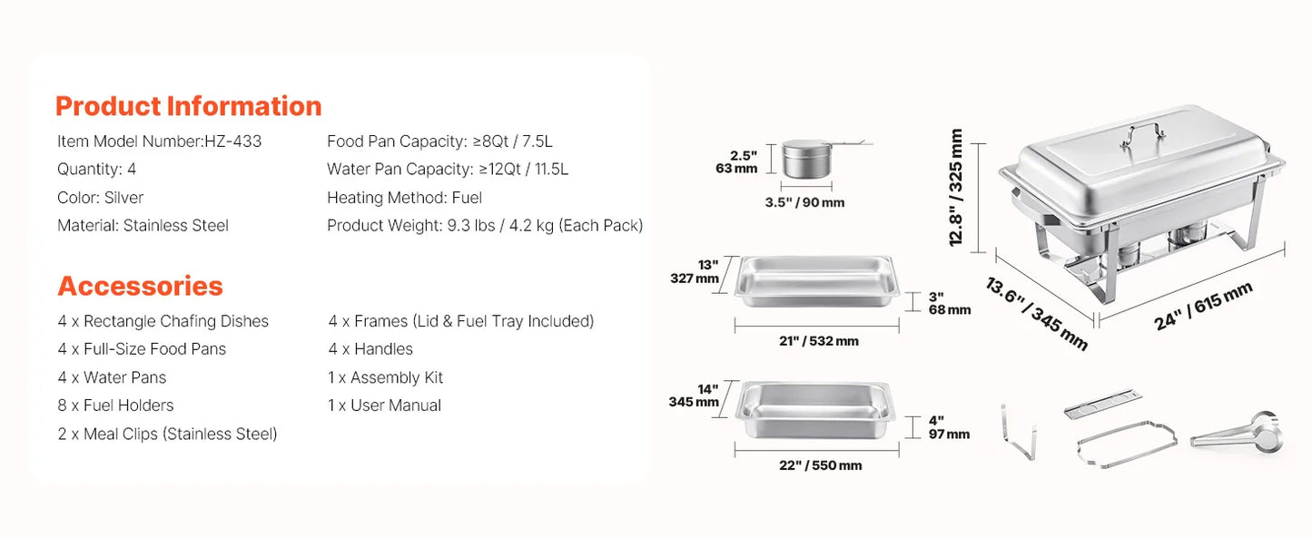 SucceBuy Chafing Dish Buffet Set Stainless Steel Chafer With Pans