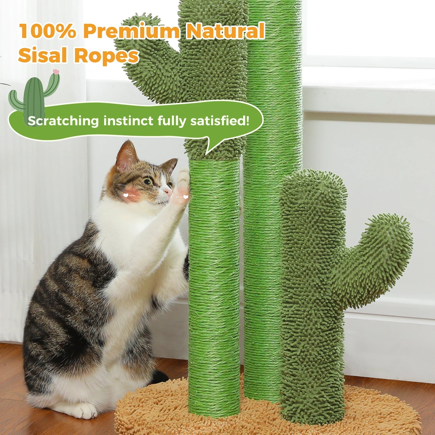 PEQULTICN Cactus Cat Tree With Large Condo Hammock And Dangling Ball Toy