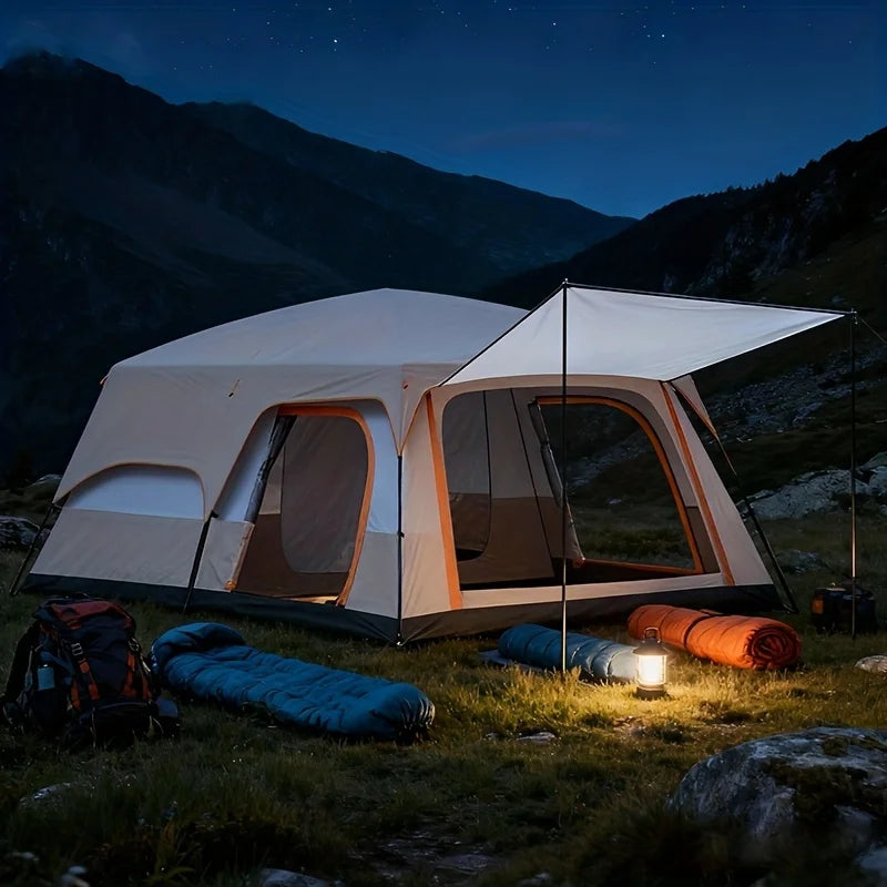 Canvas Family Camping Tent With Mosquito Protection And Portable Setup