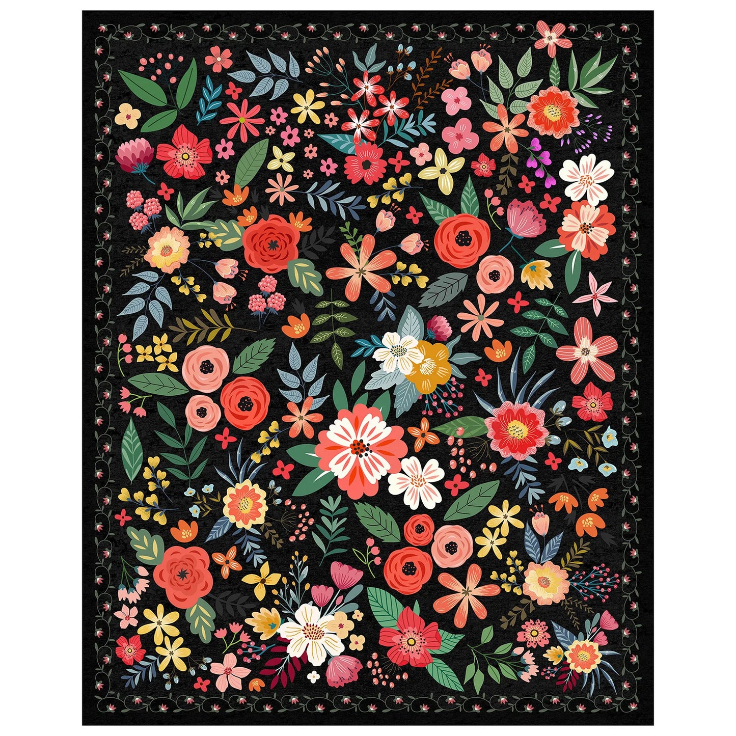 Super Boho Floral Rug Washable Non Slip Low Pile Carpet