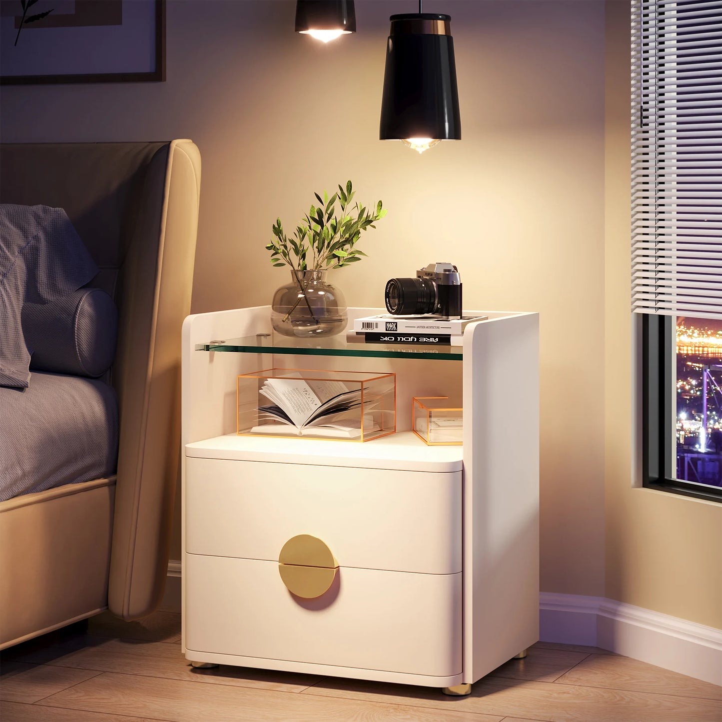 Tribesigns 2 Drawer Modern Nightstands With Open Storage Space
