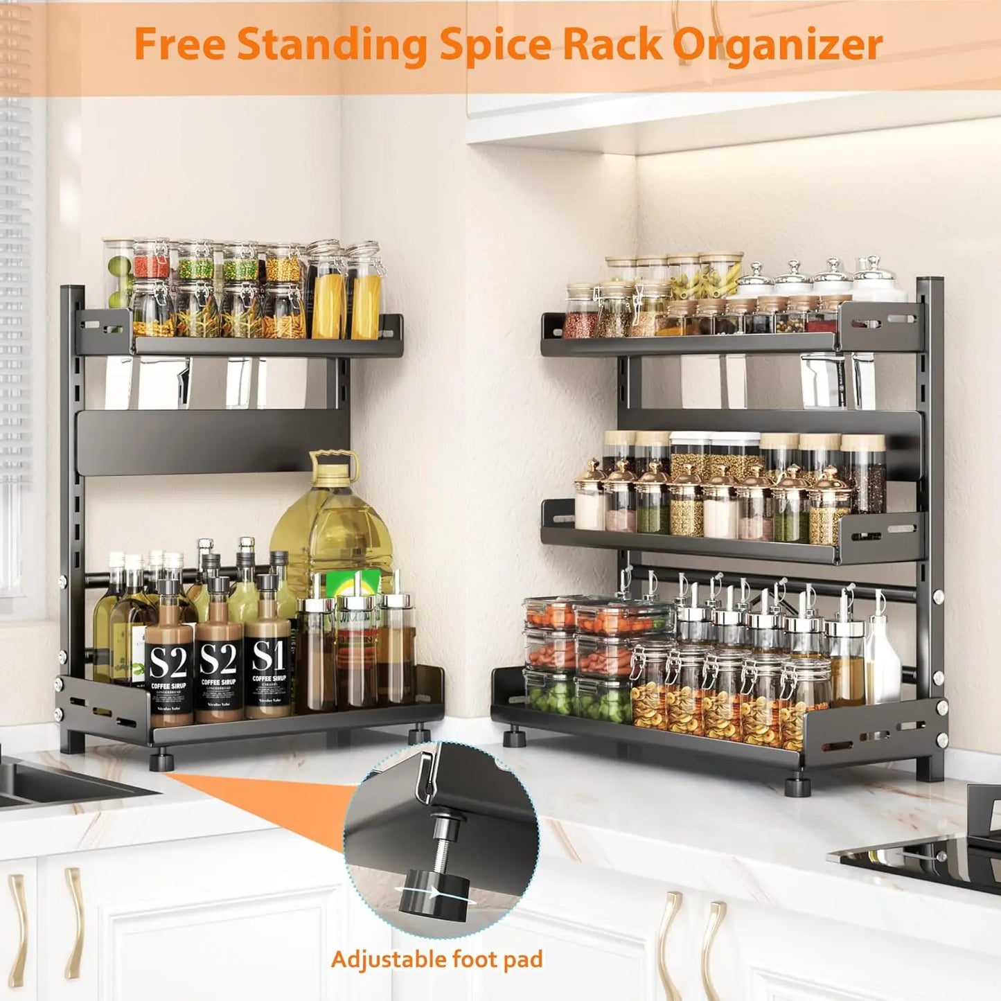 3 Tier Spice Storage Rack Adjustable Countertop Organizer