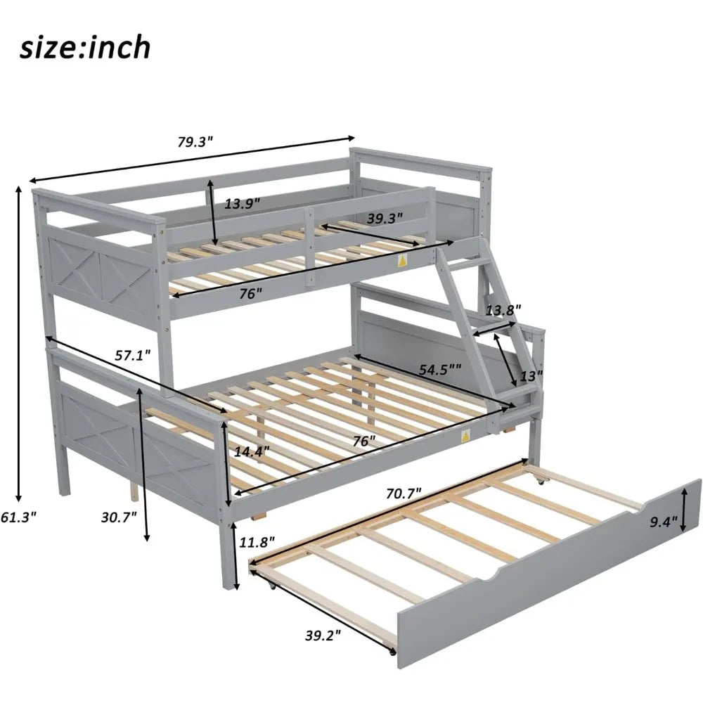 Trundle Bunk Bed Twin Over Full Bed Frame With Guardrail