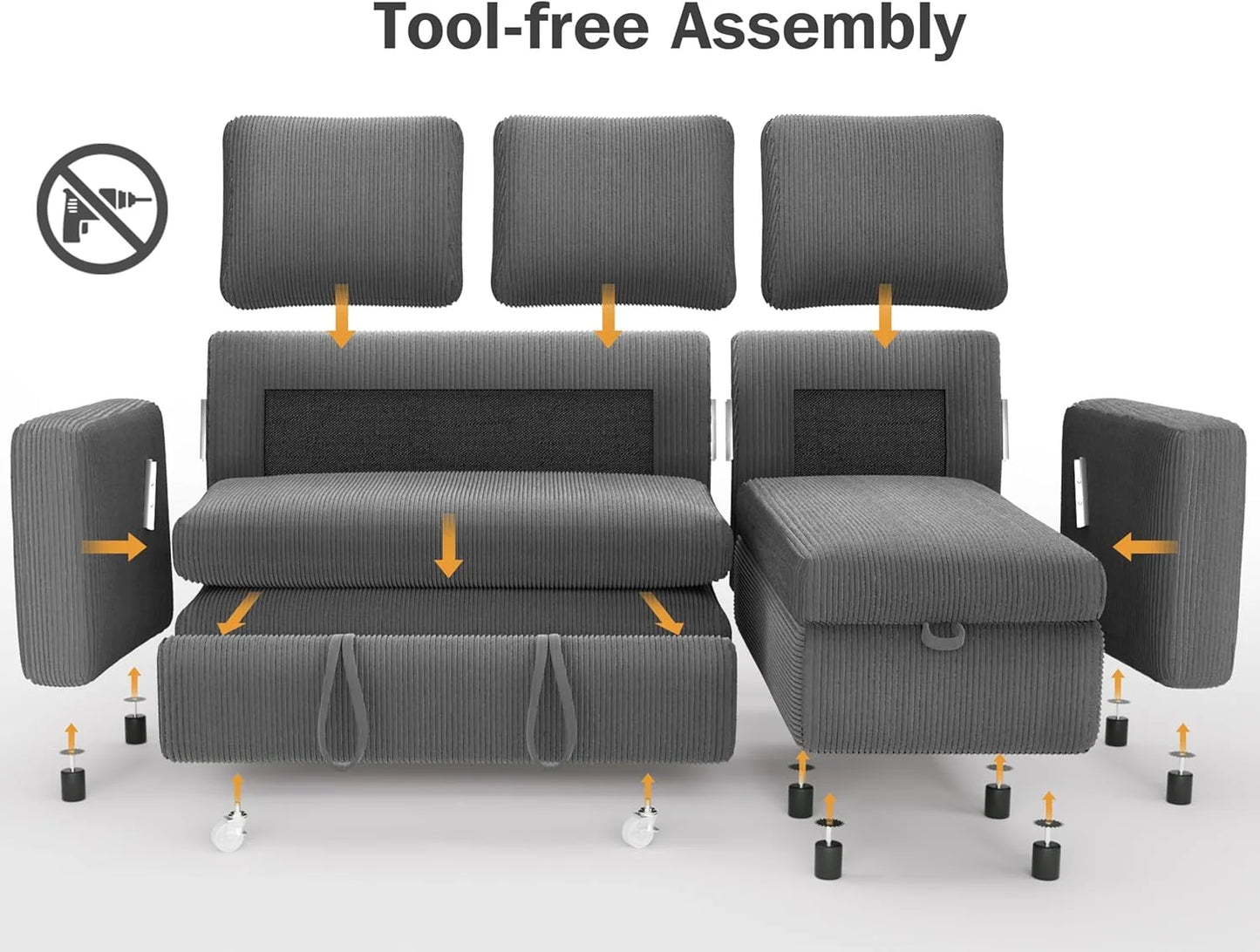 3-In-1 Convertible Sofa Bed With Adjustable Backrest For Living Room