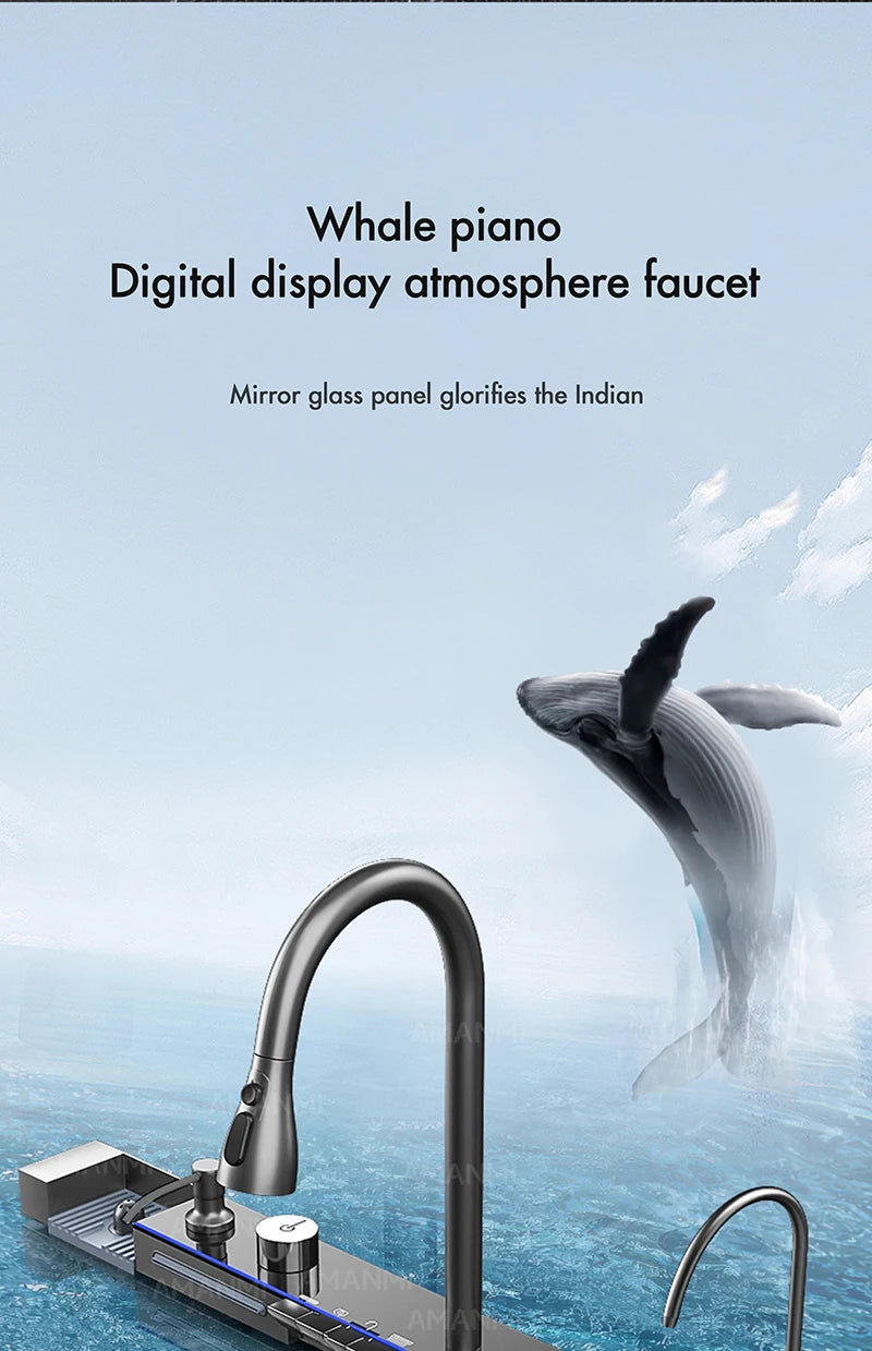 Stainless Steel Waterfall Kitchen Faucet Set With Digital Display