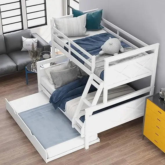 Trundle Bunk Bed Twin Over Full Bed Frame With Guardrail