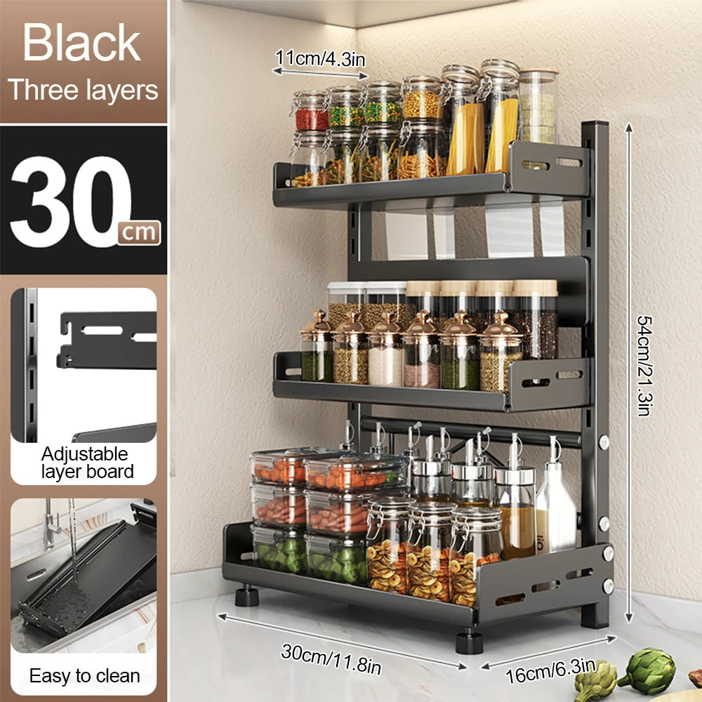 3 Tier Spice Storage Rack Adjustable Countertop Organizer