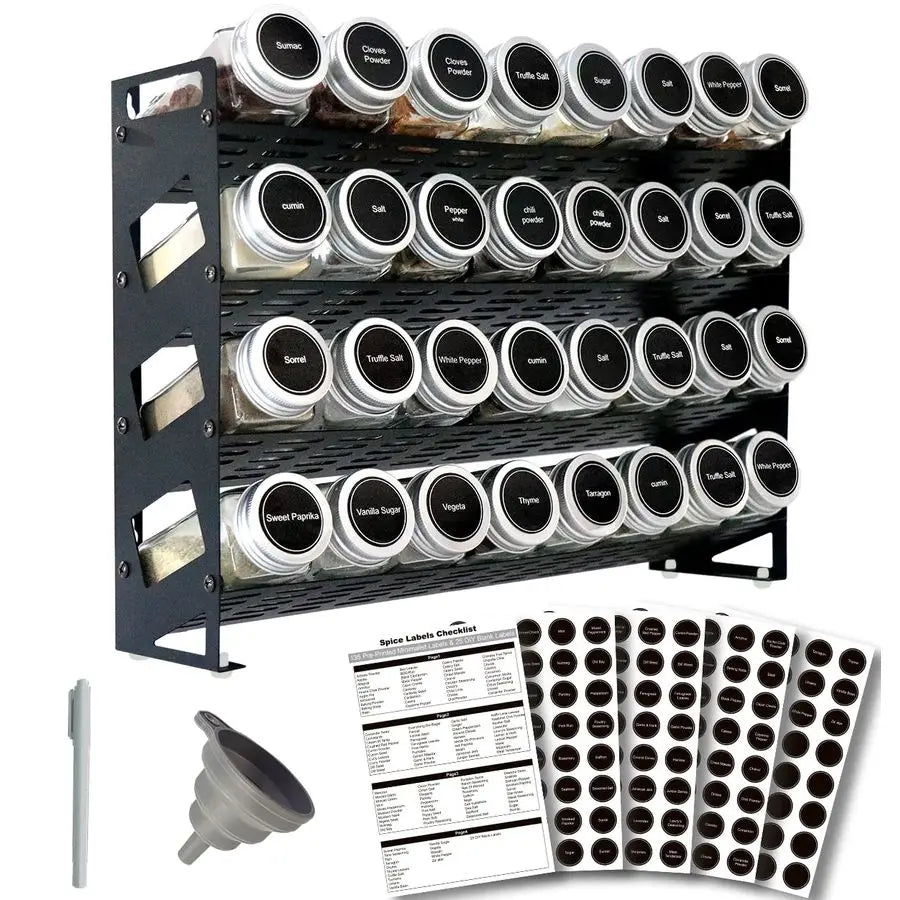 Tier Spice Rack Organizer With 32 Jars And 160 Labels