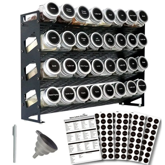 Tier Spice Rack Organizer With 32 Jars And 160 Labels