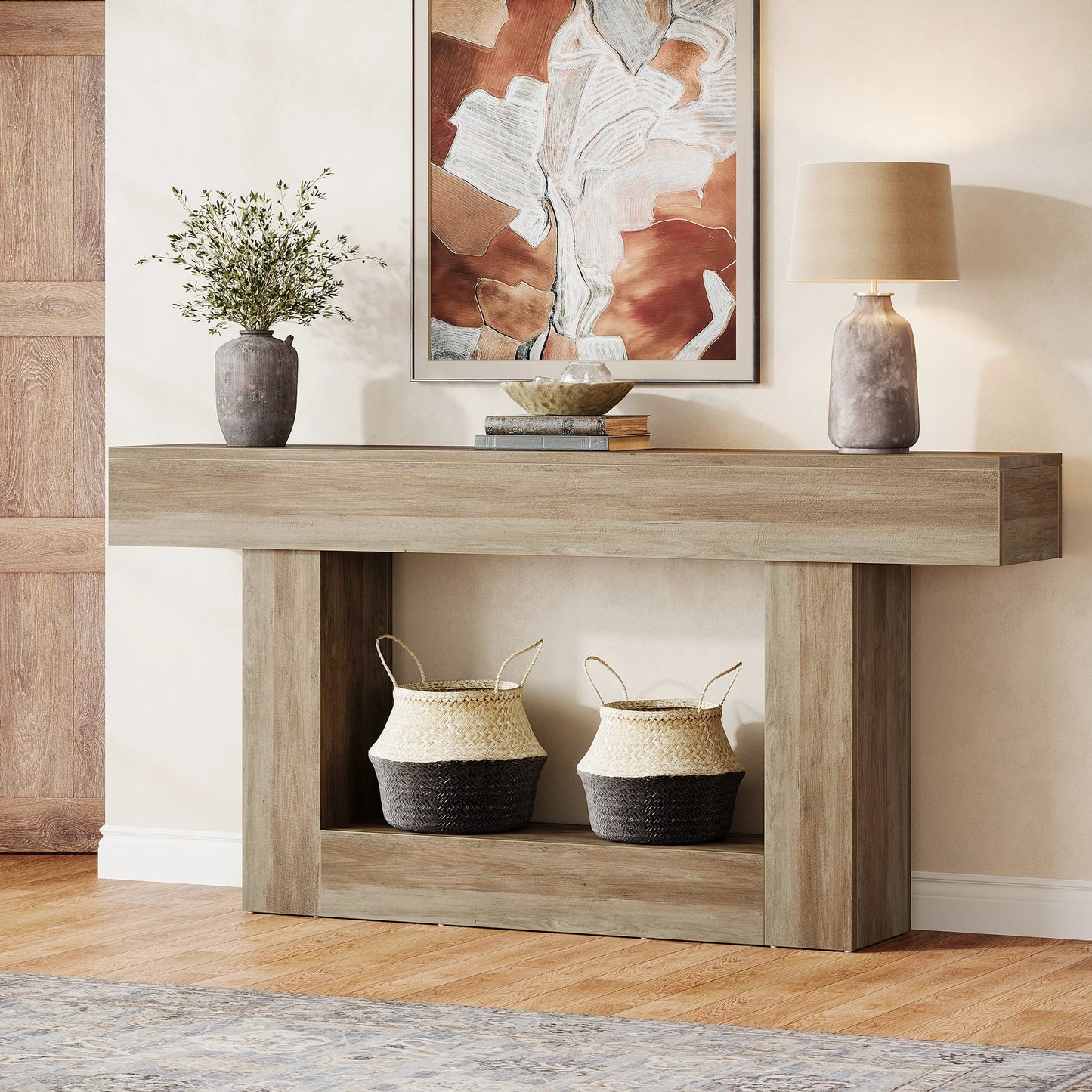 Tribesigns Farmhouse Console Table Two-Tier Entryway Table With U-Shaped Base