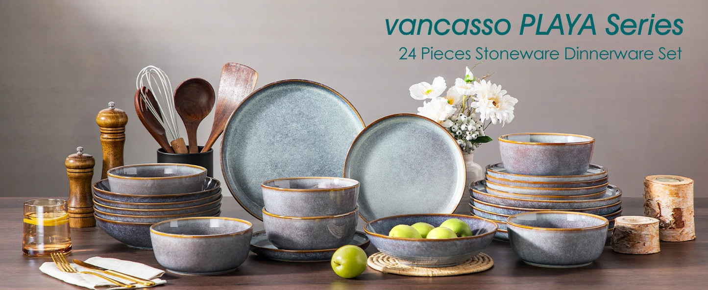 MALACASA Stoneware Dinnerware Set Plates Bowls For Everyday Use
