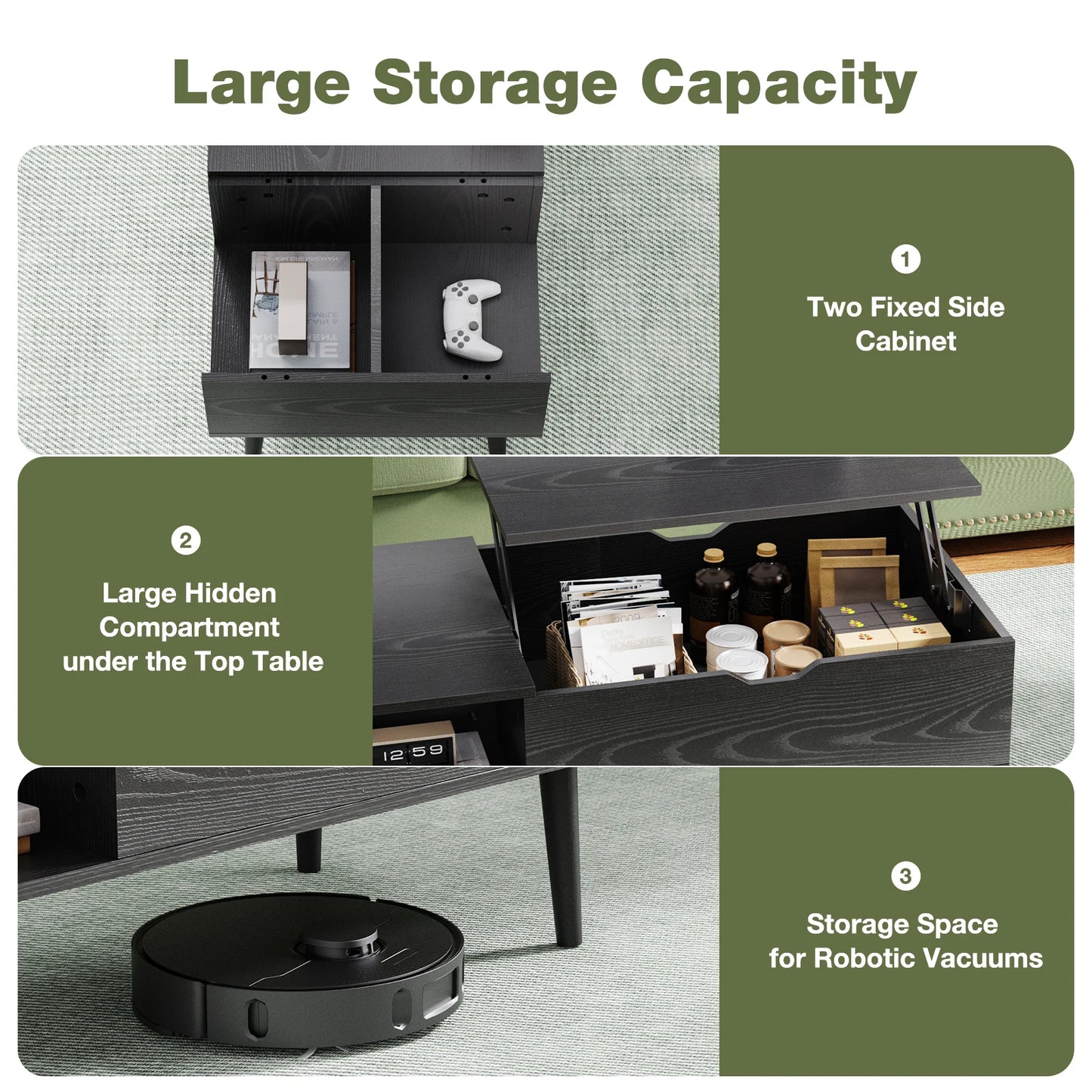 JHK Lift Top Coffee Table With Adjustable Storage Living Room