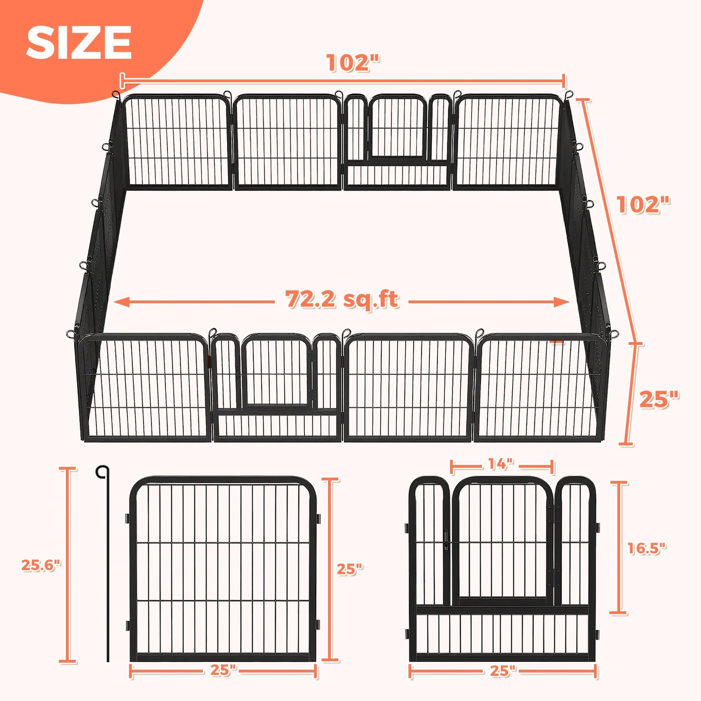PEQULTI Heavy Duty Metal Puppy Playpen for Indoor Outdoor Use