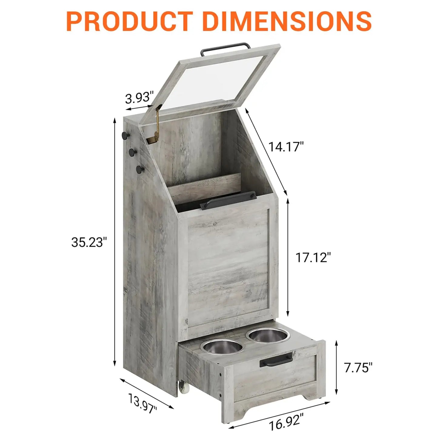 HiMISS Dog Food Storage Cabinet With Flip Top Feeding Station And Leash Hooks