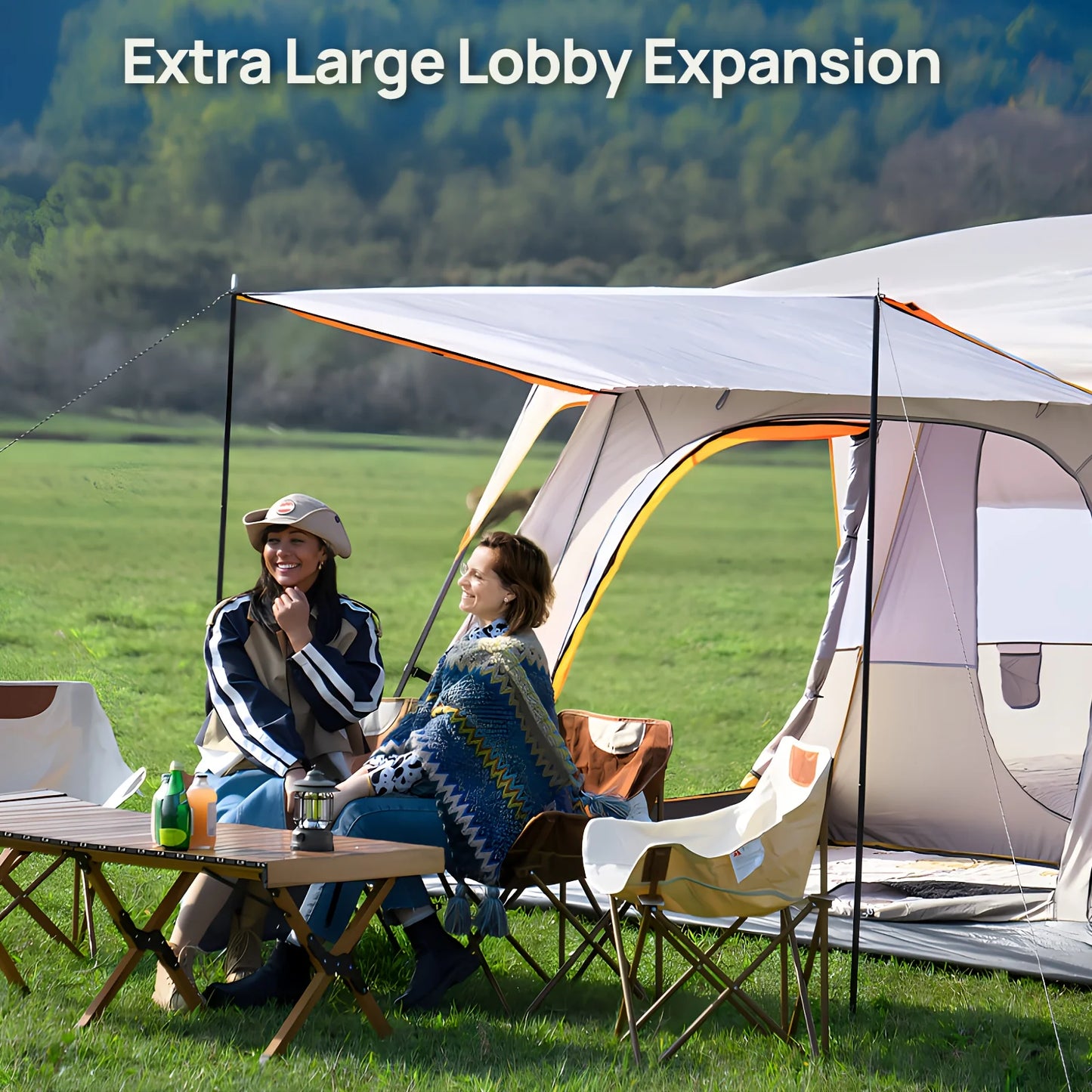 Canvas Family Camping Tent With Mosquito Protection And Portable Setup