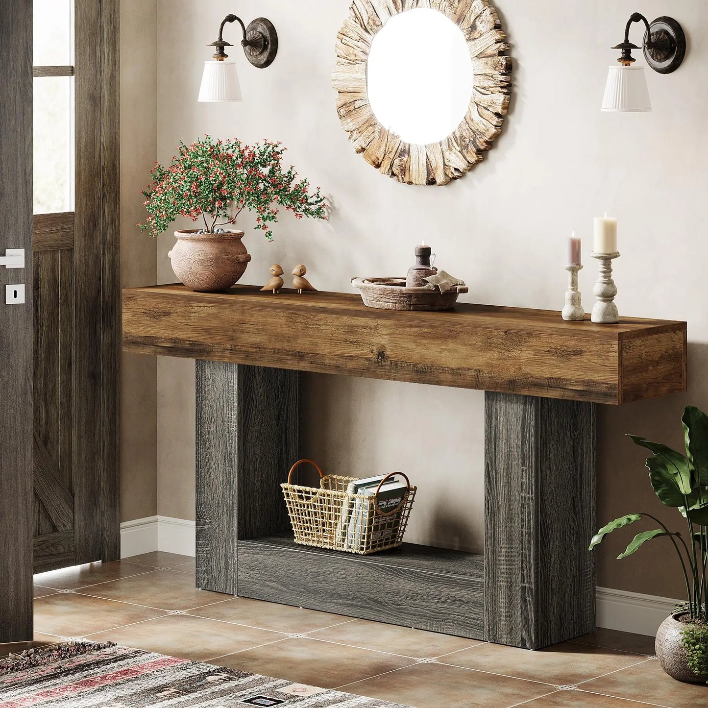Tribesigns Farmhouse Console Table Two-Tier Entryway Table With U-Shaped Base