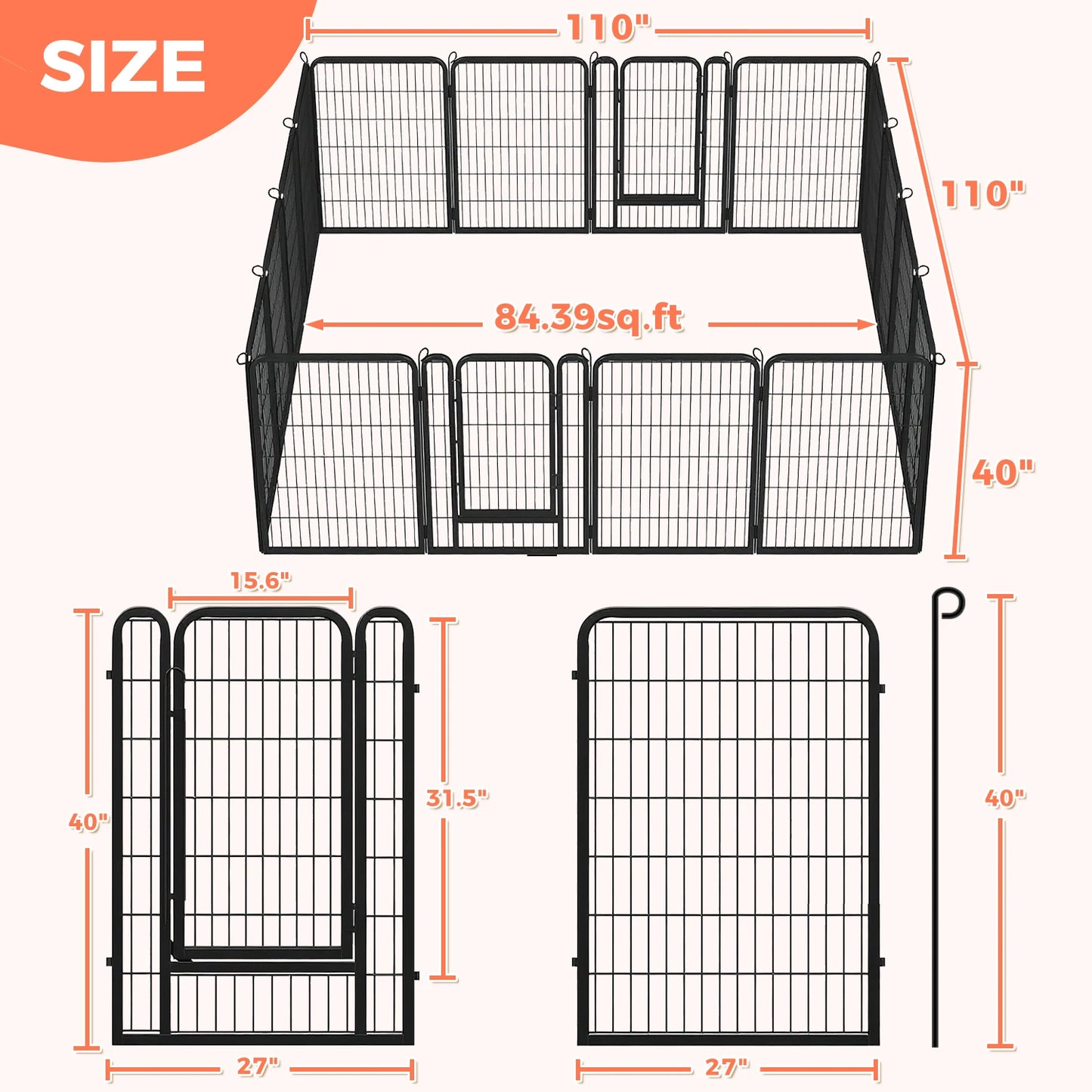 PEQULTI Heavy Duty Metal Puppy Playpen for Indoor Outdoor Use