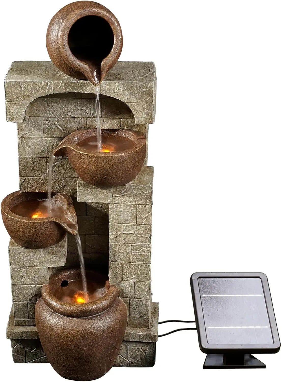 Solar LED Outdoor Water Fountain With Cascading Bowls For Garden Patio