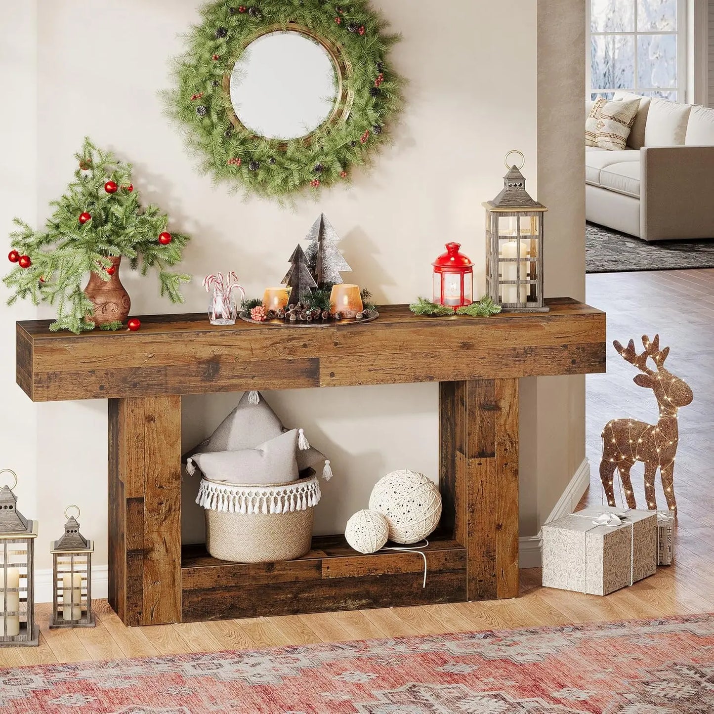 Tribesigns Farmhouse Console Table Two-Tier Entryway Table With U-Shaped Base