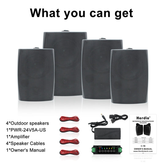 Herdio 4 Pack Outdoor Bluetooth Speakers With Wall Mount Amplifier