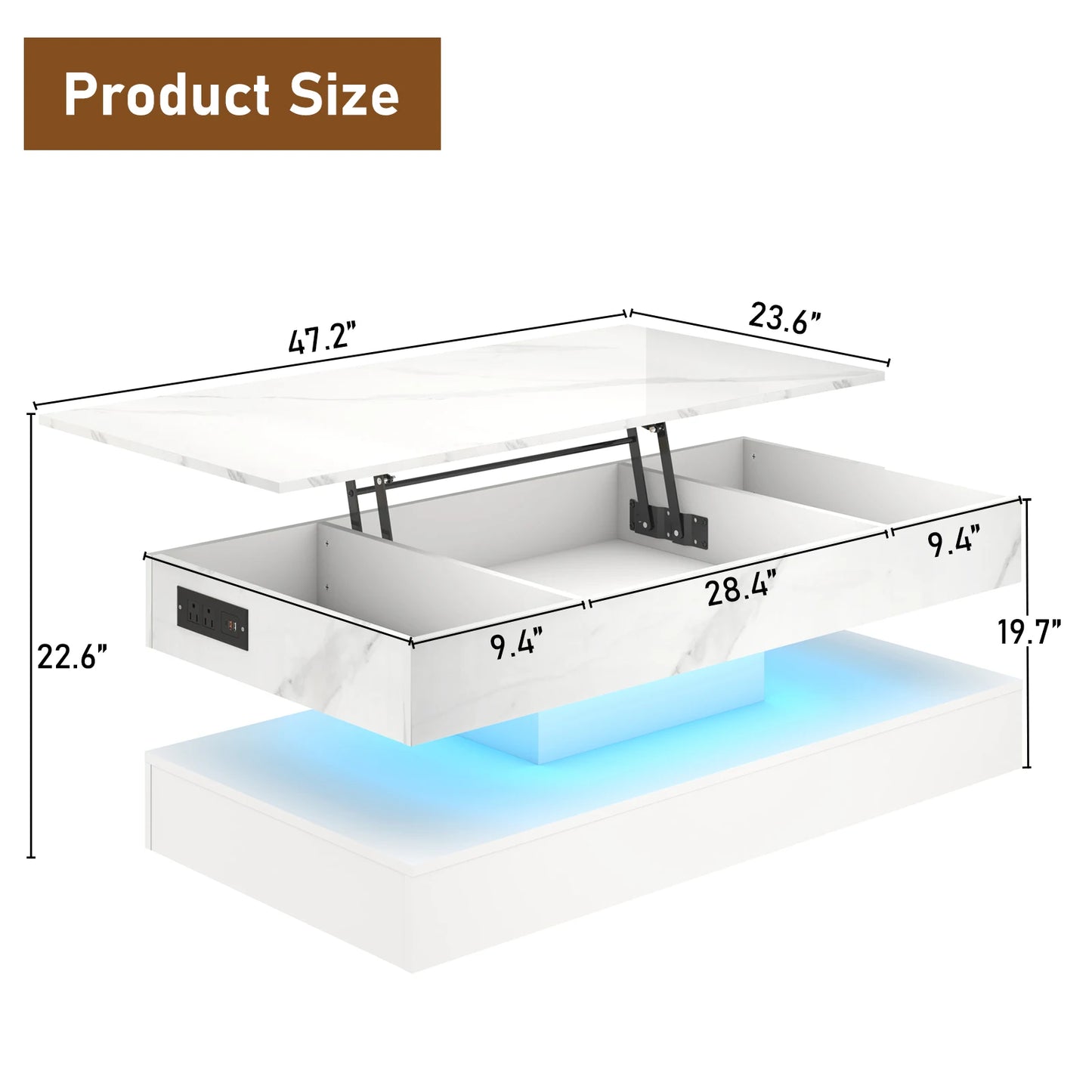 QiaoShiRen High Gloss LED Coffee Table With Open Display Shelf