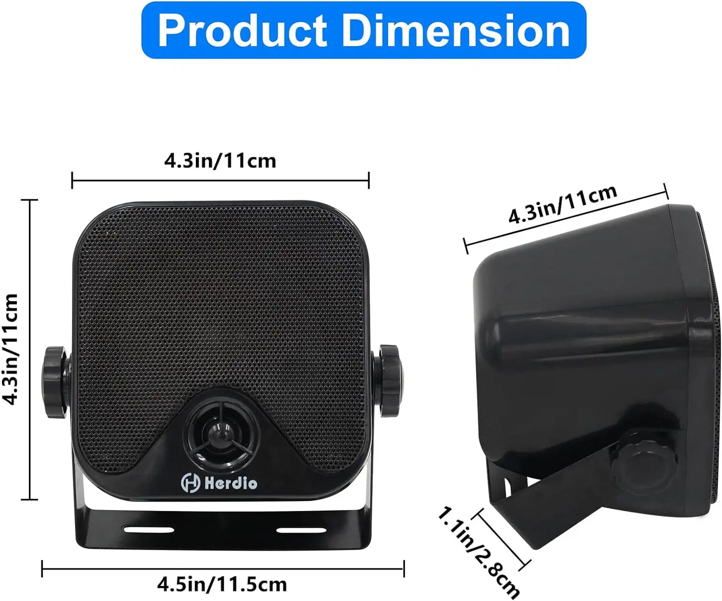 Herdio Waterproof Marine Speakers 100W 4 Inch Outdoor Audio