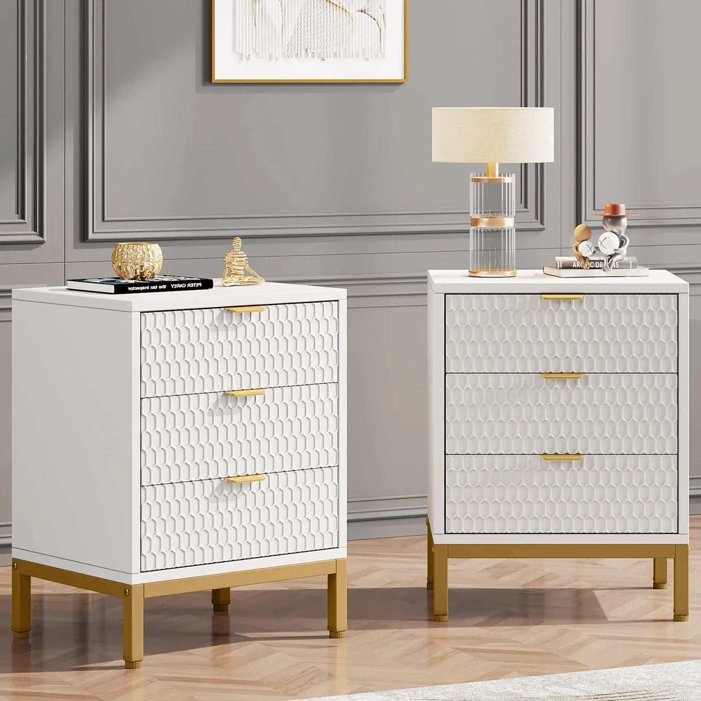 Tribesigns Modern Nightstand With Three Drawers Bedside Table