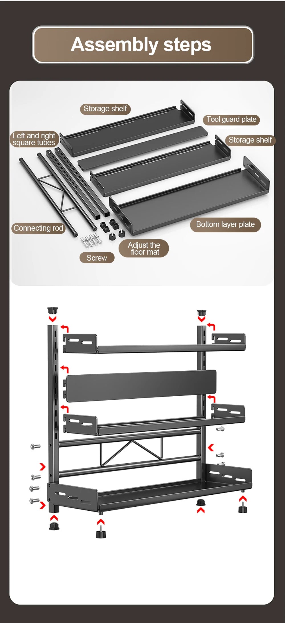 3 Tier Spice Storage Rack Adjustable Countertop Organizer