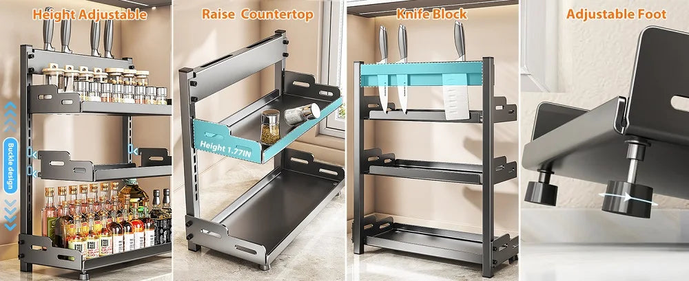 3 Tier Spice Storage Rack Adjustable Countertop Organizer