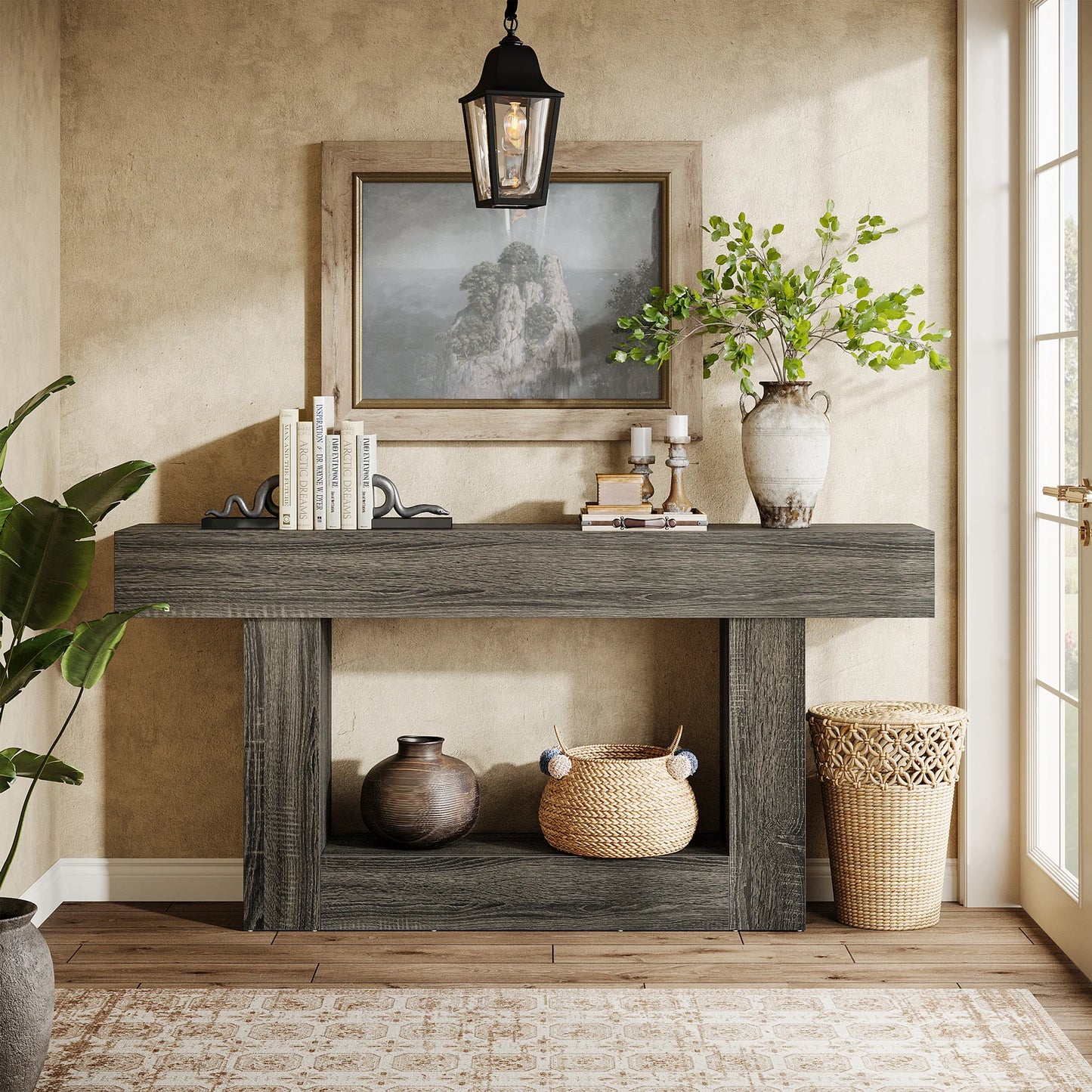 Tribesigns Farmhouse Console Table Two-Tier Entryway Table With U-Shaped Base