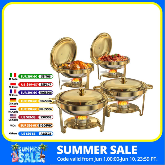 Stainless Steel Round Chafing Dishes Buffet Set Food Warmers For Parties