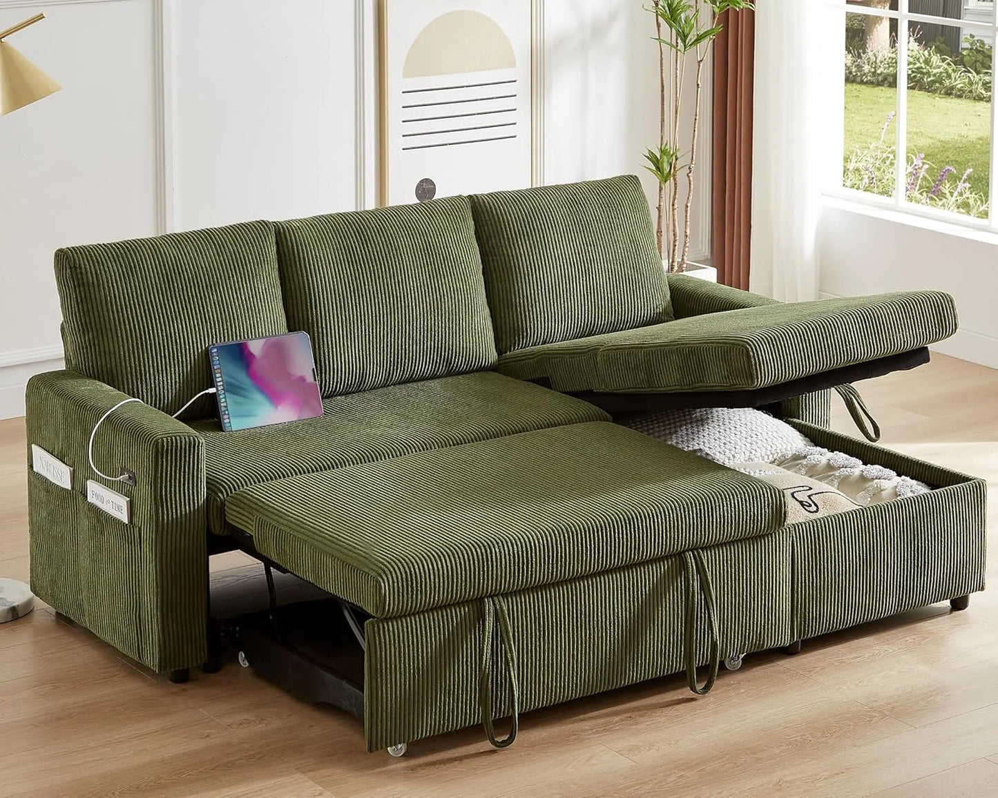 3-In-1 Convertible Sofa Bed With Adjustable Backrest For Living Room