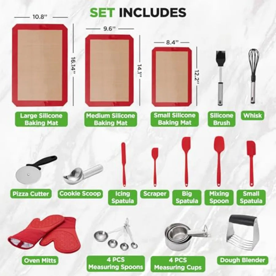 23-Piece Essential Baking Utensils Set With Measuring Cups And Spoons