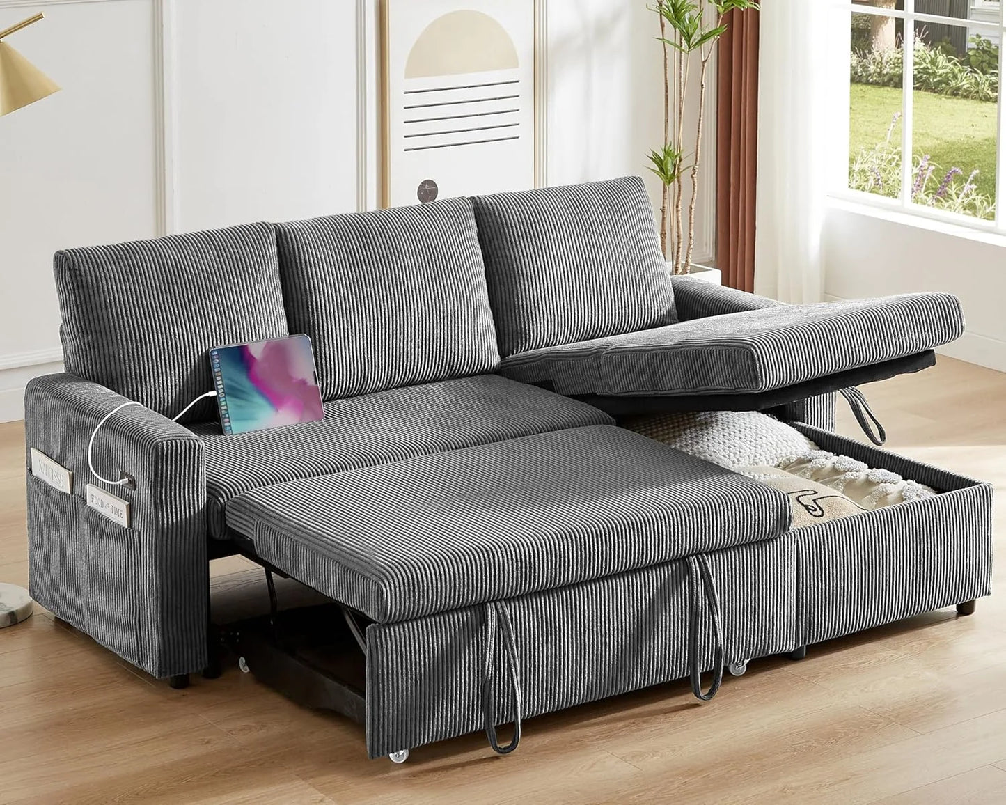 3-In-1 Convertible Sofa Bed With Adjustable Backrest For Living Room