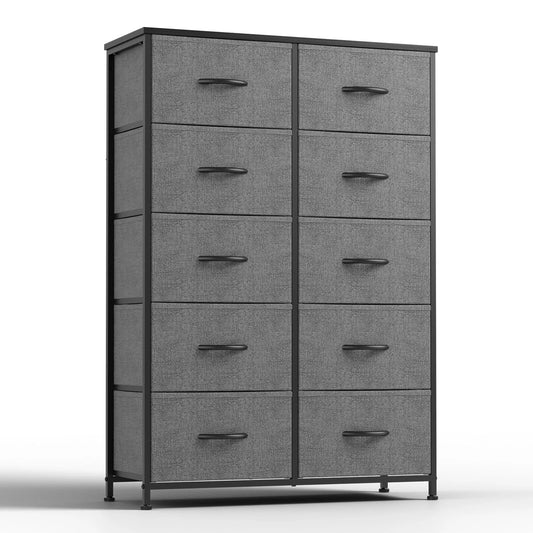 JHK Bedside Table With 10 Fabric Drawers Nightstand Storage
